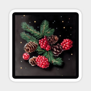 Christmas Pine cones, pine branches, berries, Christmas Decoration Magnet