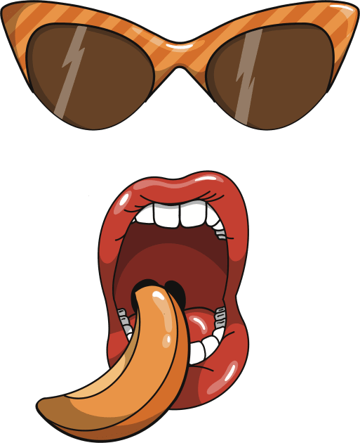 Mouth about to eat a slice of a peach while wearing matching orange striped sun glasses. Kids T-Shirt by Fruit Tee