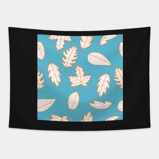 Leaves Pattern - White and Orange on Teal Tapestry