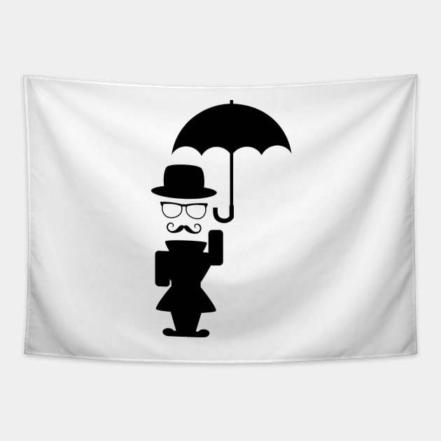 Fun drawing of a gentleman holding an umbrella Tapestry by SooperYela