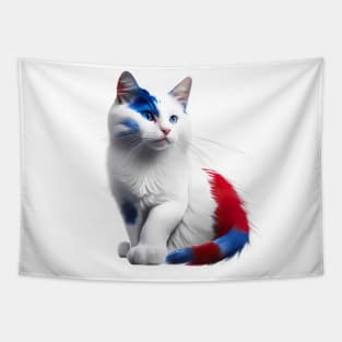 [AI Art] Red, blue and white fluffy Kitty Cat Tapestry