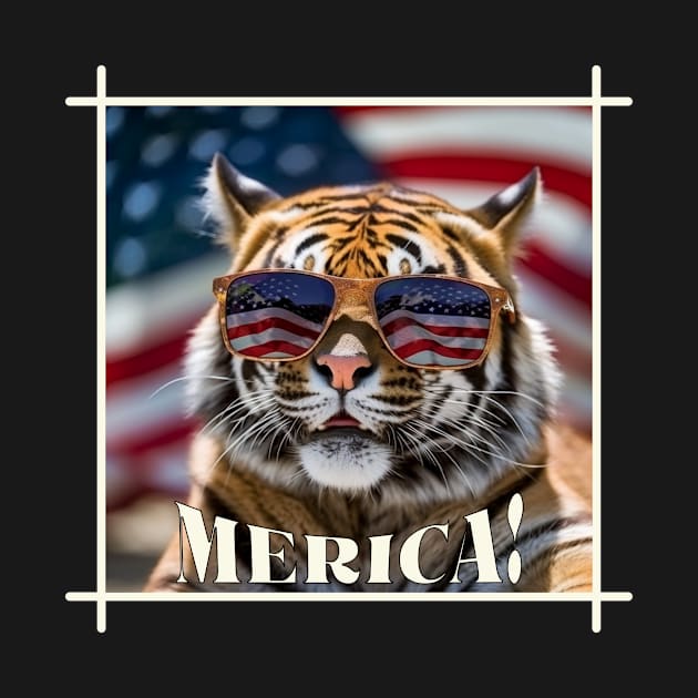 Funny Patriotic Tiger MERICA! Happy Birthday America! by webbjuliannamarie@gmail.com