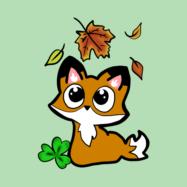 Cute Chibi Fox with Autumn Leaves by OceanicBrouhaha