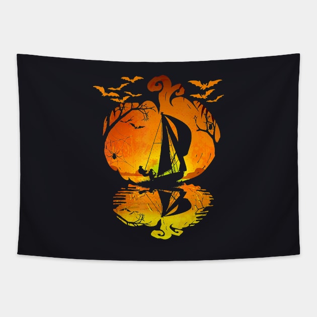 Sailboat Silhouette Pumpkin Halloween Sailing Costume Tapestry by AlexWu