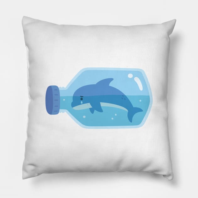 Sad Dolphin Trapped In Plastic Bottle Pillow by rustydoodle