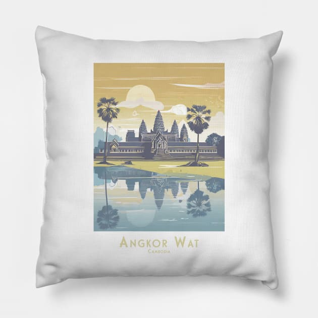 Vintage Angkor Wat Temple Sunset Poster Pillow by POD24