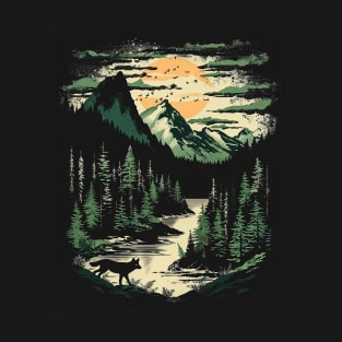 Majestic Wilderness: Lone Wolf and Mountain Landscape for him for her, men and women T-Shirt