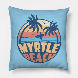 Vintage Surfing Myrtle Beach, South Carolina // Retro Summer Vibes // Grunge Surfer Sunset Pillow