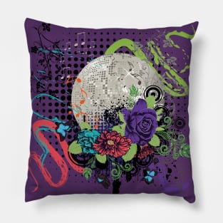 Grunge Silver Disco Ball with Roses Pillow