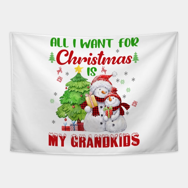 Snowman Xmas Tree All I Want For Christmas Is My Grandkids Tapestry by cogemma.art