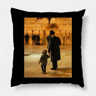 A Father And His Son Pray At The Western Wall Pillow