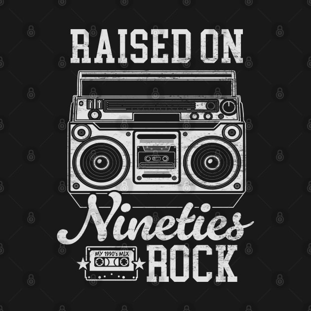 Raised on 90's Rock: Funny Vintage Boom Box and Cassette Tape by TwistedCharm