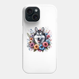 A siberian husky decorated with beautiful colorful flowers. Phone Case