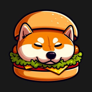 Shiba Inu is Sleeping in a Hamburger T-Shirt