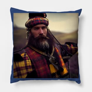 Scottish Highlander in Clan Tartan Pillow