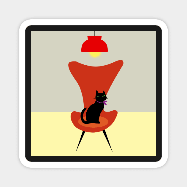 Cat on the red sofa Magnet by redumbrellashop