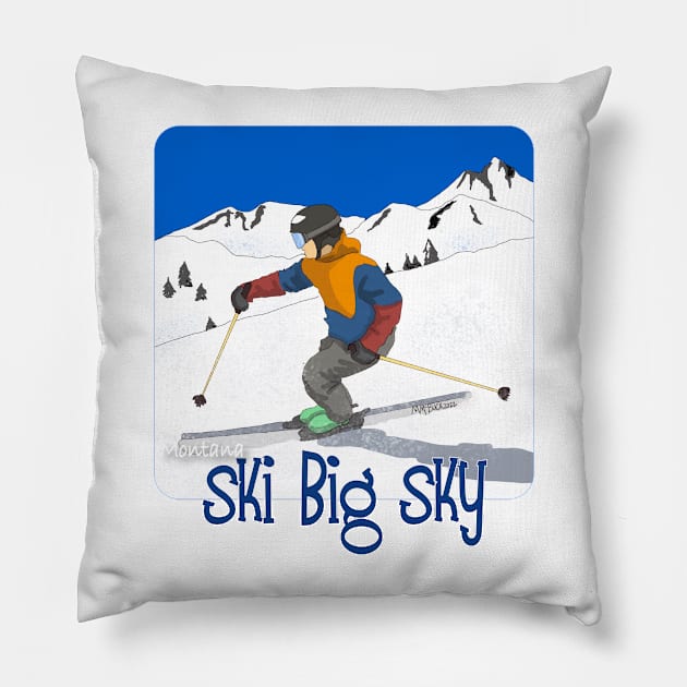 Ski Big Sky, Montana Pillow by MMcBuck