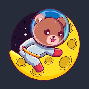 brown bear astronaut sleeping on the moon T-Shirt