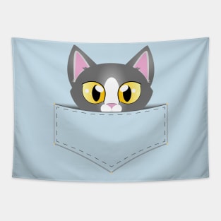 Peeping Cat in a Pocket - Pop out from pouche t-shirt pet lovers, chibi cute animal Tapestry