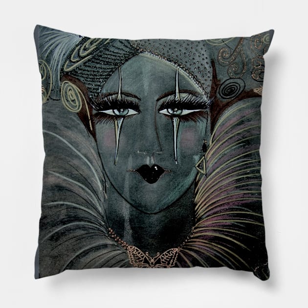 FRENCH PIERROT PERFORMER VINTAGE OIL PASTEL COLLAGE WITH EMBELLISHMENT GOLD METALLIC POSTER Pillow by jacquline8689