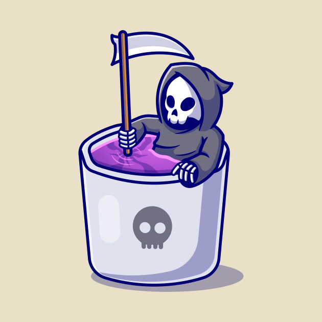 Cute Grim Reaper In Mug Cartoon by Catalyst Labs