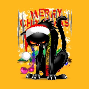 Evil Black Cat VS Christmas Tree T-Shirt