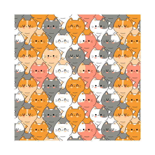 Cat Kittens Cute Pattern Design With Cats in Various Poses Fun Funny Design by ivaostrogonac