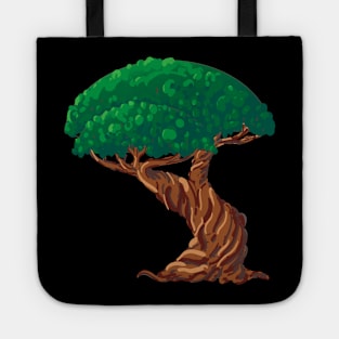 Tree Illustration with Bright Green Foliage and Gnarled Brown Trunk Tote