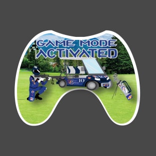 Blue and silver white trim on golf course Game Mode Activated T-Shirt