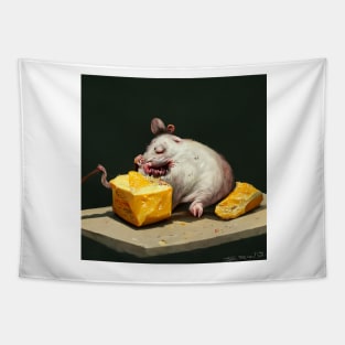 Fat Rat Eating Cheese 2, a very ugly rat, but a bit cute. Tapestry