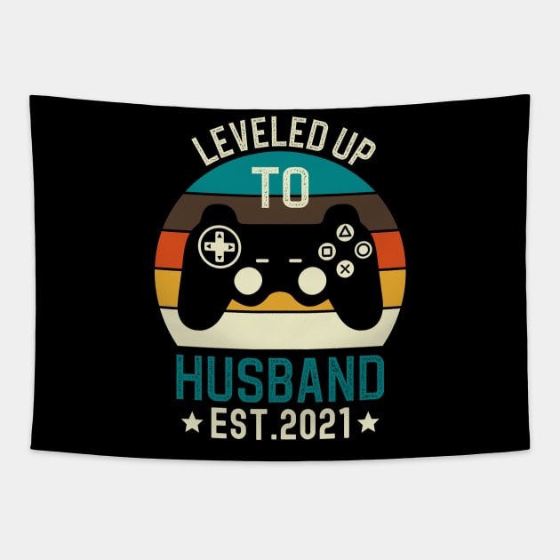 Leveled Up to Husband Est 2021 Tapestry by DragonTees