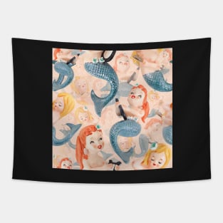 Vintage Ceramic Mermaids Tapestry