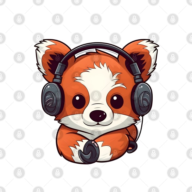 Cute Red Panda Listening To Music by Artifyio