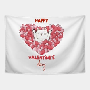 Cute Cat Happy Valentines Days Tapestry