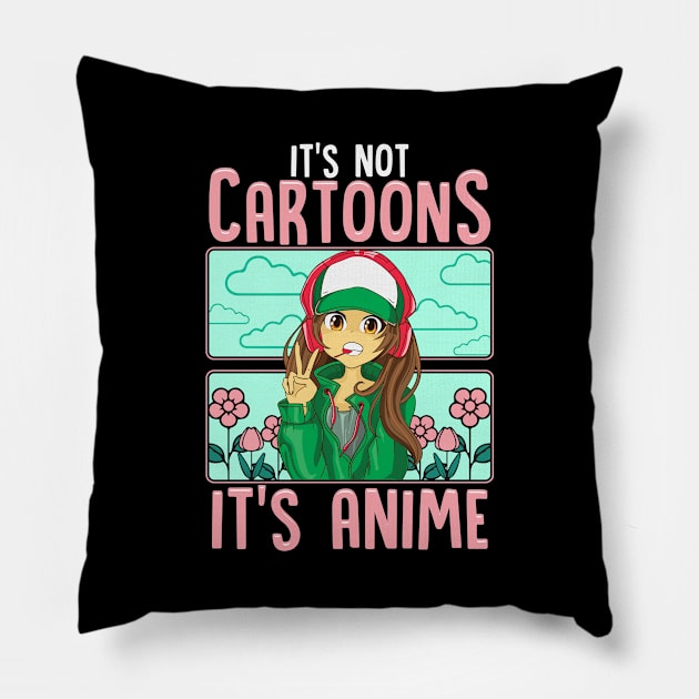 Cute It's Not Cartoons It's Anime Addicted Pun Pillow by theperfectpresents