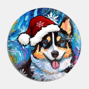 Tri Color Corgi Santa Pin