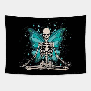 Grunge Fairycore winged skeleton graphic Tapestry