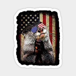 American USA Flag Otter Dreams, Stylish Tee for Wildlife Devotees Magnet