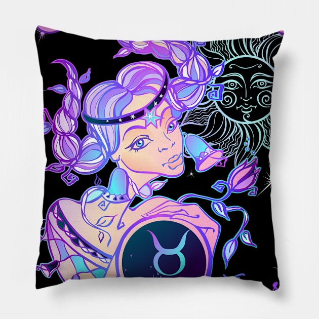 Zodiac Taurus Goddess Queen Horoscope Pillow by The Little Store Of Magic