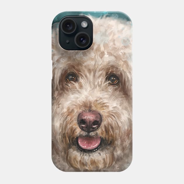 Contemporary Painting of a Gorgeous Goldendoodle Dog with Its Tongue Out Phone Case by ibadishi