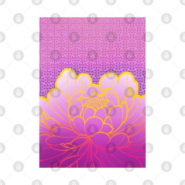 purple peony flower and japanese sayagata pattern by weilertsen