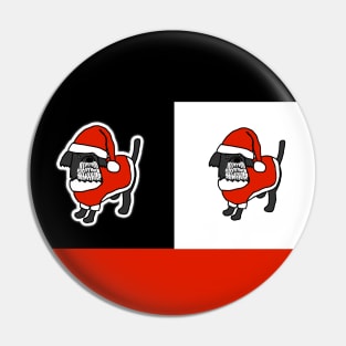 Cute Christmas Santa Dogs on Black White and Red Pin