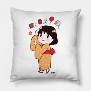 Chibi Anime Girl Bon Odori Summer Festival Pillow