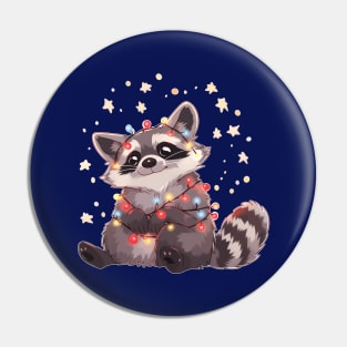 Cute Raccoon with Christmas Lights Pin