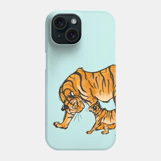 Illustrated Tiger Mama & Cub Phone Case by CloudWalkerDesigns