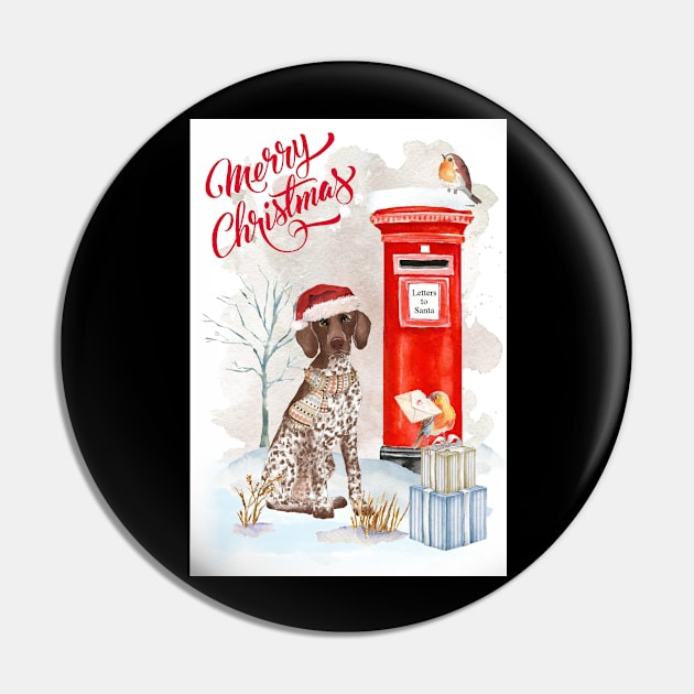 German Shorthaired Pointer Merry Christmas Santa Dog Pin by Puppy Eyes