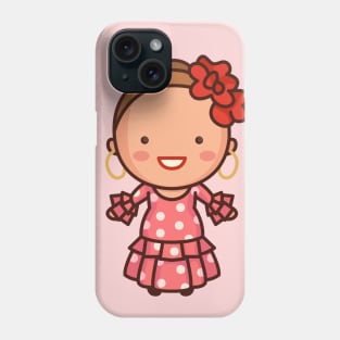 Cute Spanish Woman in Traditional Polka Dot Dress Phone Case