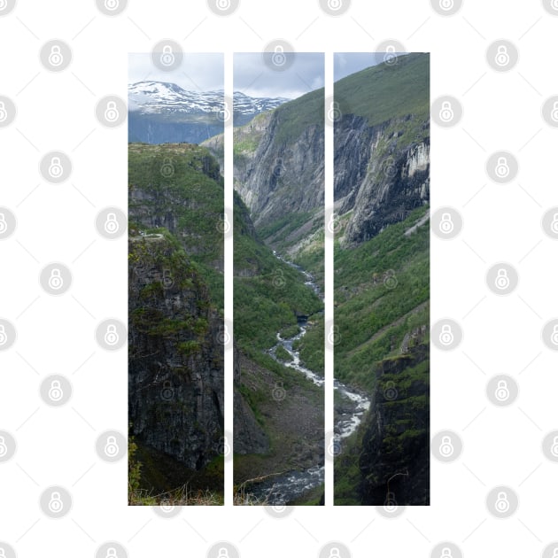 Wonderful landscapes in Norway. Vestland. Beautiful scenery of Voringfossen waterfall in the Mabodalen valley on the Hardanger scenic route. Mountains, trees in background. Cloudy day (vertical) by fabbroni-art