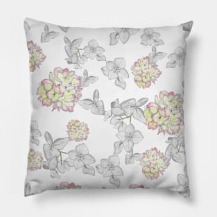 Grey and Pink Hydrangea pattern Pillow