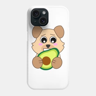 Kawaii chibi dog eating an avocado fruit Phone Case